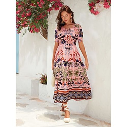 Floral Lace Up Elegant Short Sleeve Midi Dress - Ador.com - Modalova