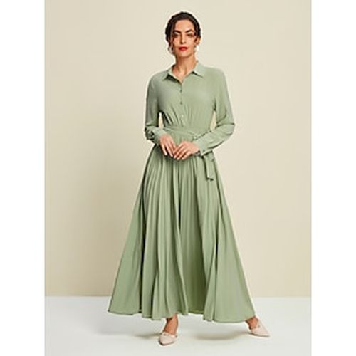 Hem Belted Turndown Long Sleeve Maxi Dress - Ador - Modalova