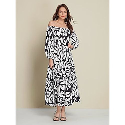 Satin Abstract Graffiti Print Off Shoulder Maxi Dress - Ador.com - Modalova