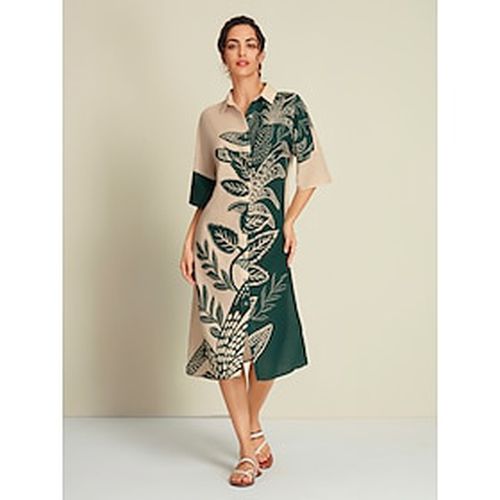 Leaf Print Half Sleeve Midi Shirt Dress - Ador - Modalova