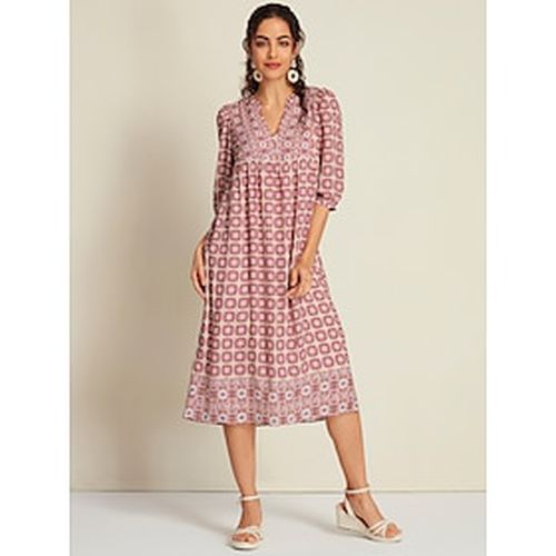 Chiffon Ethnic Floral Print Half Sleeve V Neck Midi Dress - Ador - Modalova