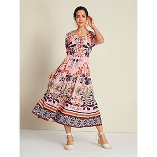 Floral Lace Up Elegant Short Sleeve Midi Dress - Ador - Modalova