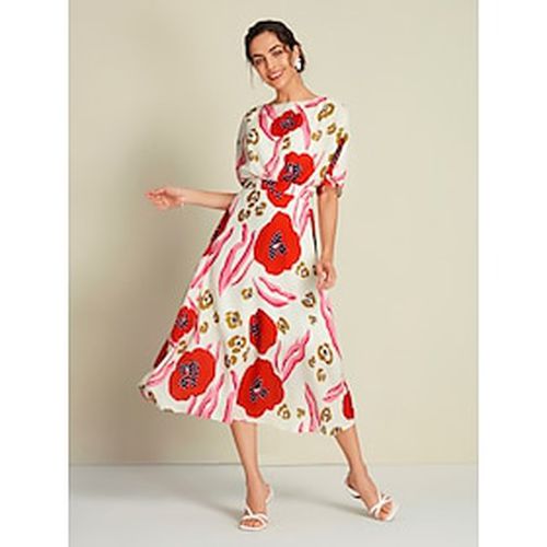 Floral Elastic Waist Half Sleeve Midi Dress - Ador - Modalova
