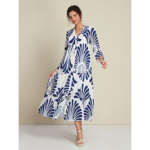 Chiffon Folk Print 3/4 Length Sleeve V Wire Maxi Dress - Ador.com - Modalova