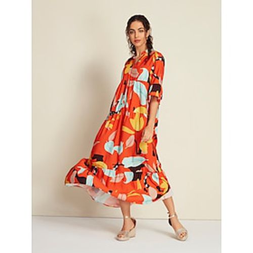 Satin Boho Floral Half Sleeve Y Neck Maxi Dress - Ador.com - Modalova