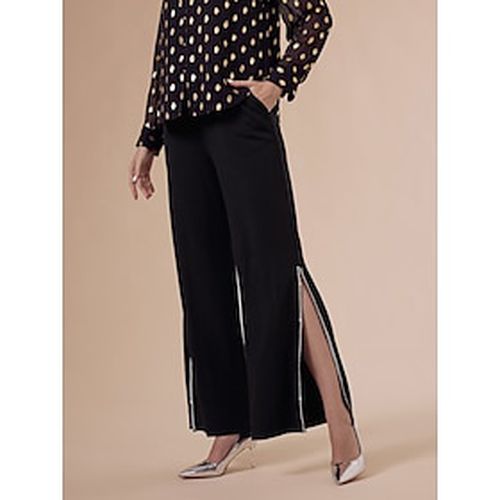 Rhinestone Side-Slit Wide-Leg Pants - Ador - Modalova