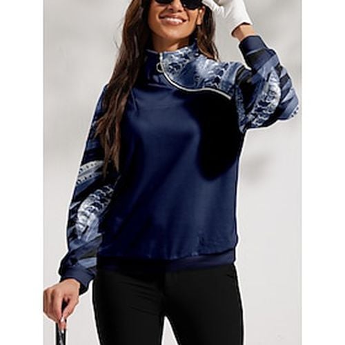 Women's Golf Pullover Sweatshirt Dark Blue Long Sleeve Top Leaf Fall Winter Ladies Golf Attire Clothes Outfits Wear Apparel - Ador.com - Modalova