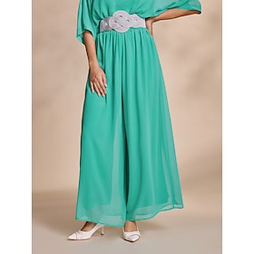 Chiffon Wide Leg Full Length Pants(Belt Not Included) - Ador - Modalova