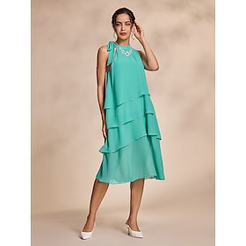 Green Chiffon High Neck Layered Sleeveless Party/Wedding Guest Midi Dress dress to impress 2024 - Ador.com - Modalova