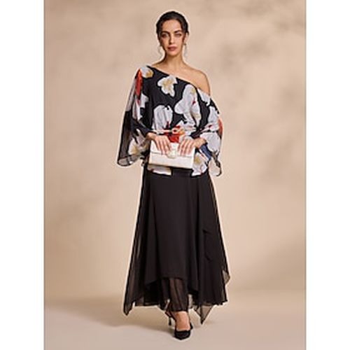 Chiffon One Shoulder Belted Irregular Hem Two Piece Set - Ador - Modalova