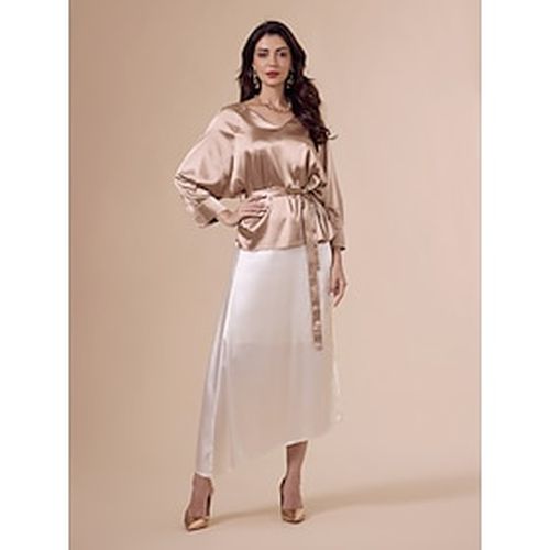 Satin Gold Belted Irregular Hem Two Piece Set - Ador.com - Modalova