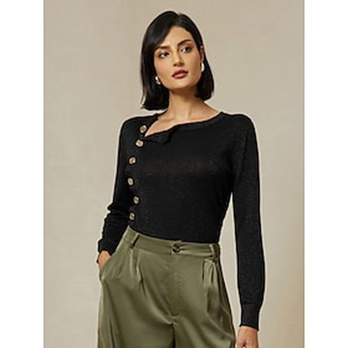 Slash Neck Button Up Cropped Knit Top - Ador.com - Modalova