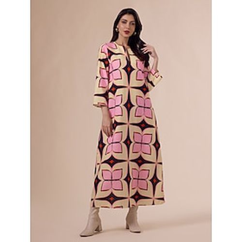 Geometric Print Notched Collar Maxi Dress - Ador.com - Modalova