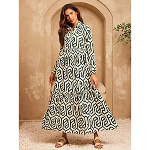 Geometric Print Maxi Dress Resort Wear - Ador - Modalova