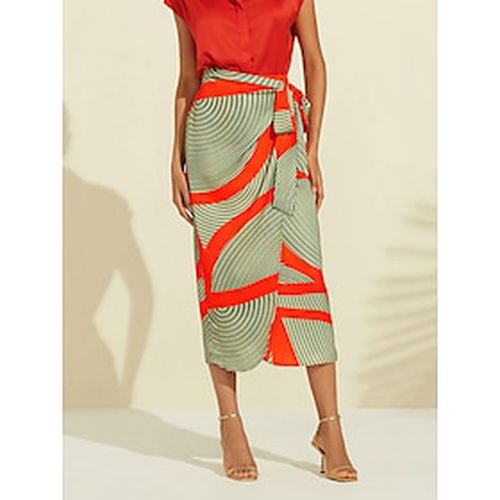 Satin Color Block Elastic Waist Midi Skirt - Ador.com - Modalova