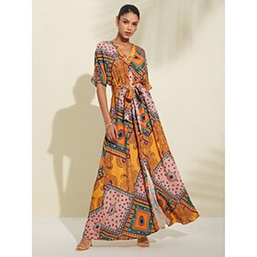 Folk Print V Neck Maxi Dress - Ador.com - Modalova