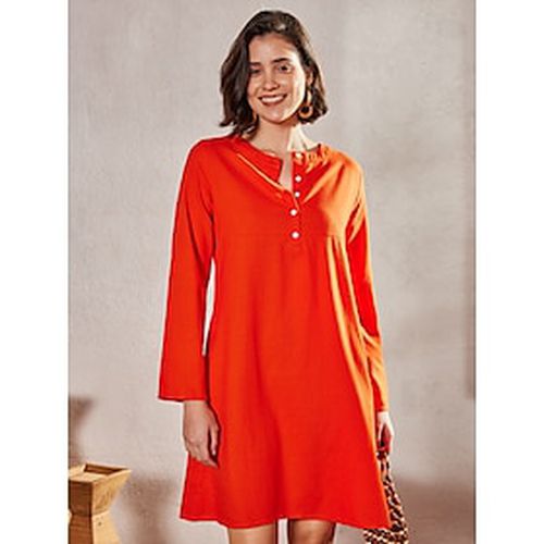 Women's Orange Linen Dress 55% Linen Breathable Long Sleeve Mini Summer Spring - Ador - Modalova
