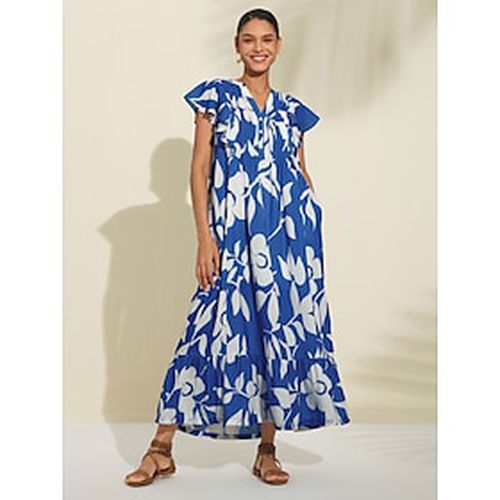 Women's Casual Dress Print Dress Maxi long Dress Blue Sleeveless Flower / Plants Pleats Summer V Neck Dresses S M L - Ador - Modalova