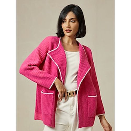 Ribbed Knit Wool Blend Drop Shoulder Cardigan - Ador - Modalova