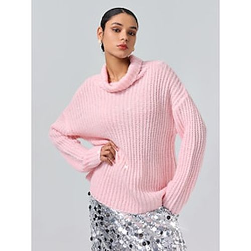 Turtleneck Ribbed Knit Wool Sequins Drop Shoulder Casual Daily Sweater - Ador.com - Modalova