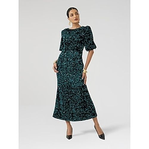 Velour Sequin Puff Sleeve Sparkly Elegant Maxi Dress - Ador - Modalova