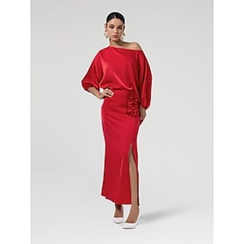 Satin Wedding Guest Floral Slash Neck Juliet Sleeve Wide Leg Two Piece Set - Ador.com - Modalova