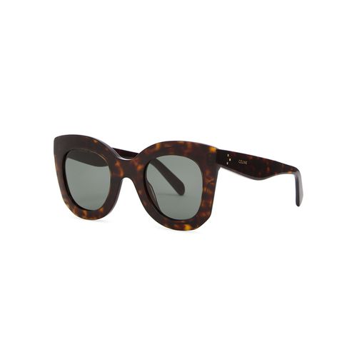 Oversized Sunglasses Tortoiseshell, Green Lenses, Designer-stamped Arms, 100% UV Protection - Celine - Modalova