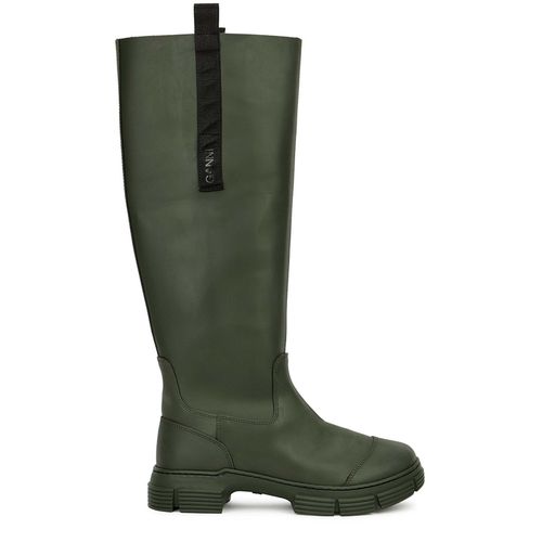 Dark Green Rubberised Knee-high Boots - Ganni - Modalova