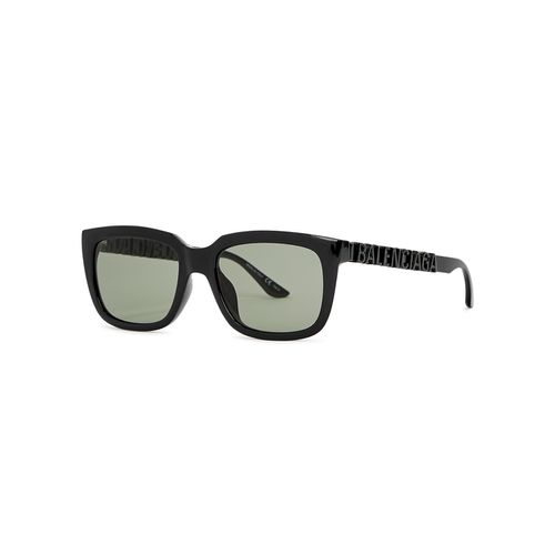 Rectangle-frame Sunglasses , Green Lenses, Designer Logo at Sculpted Arms, 100% UV Protection - Balenciaga - Modalova