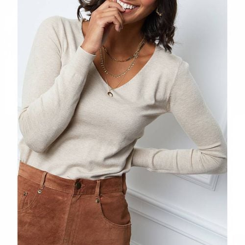 Beige V-Neck Cashmere Blend Jumper - SOFT CASHMERE - Modalova