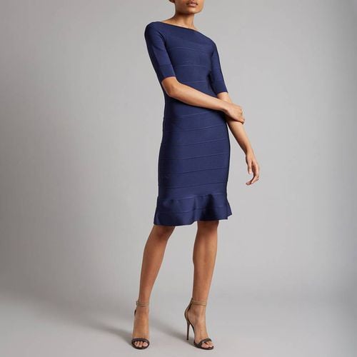 Navy Boat Neck Flare Bandage Dress - Herve Leger - Modalova