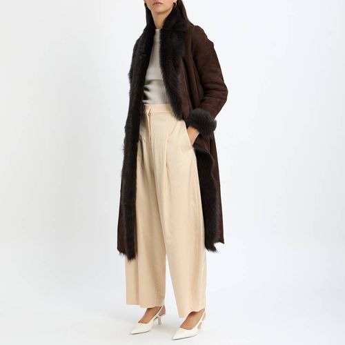 Brown Long 3/4 Shearling Coat - Max and Zac London - Modalova