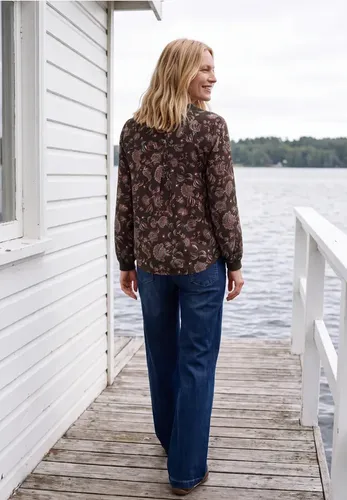 Langarm Bluse mit Split Neck und Print - cecil - Modalova