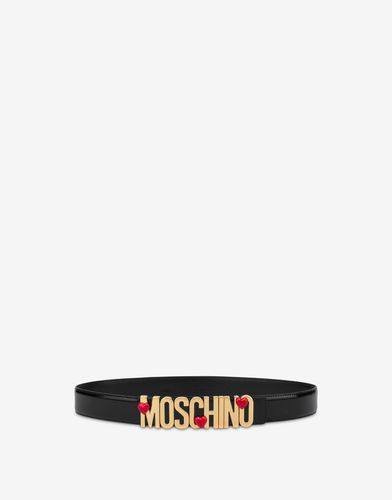 Heart Logo Calfskin Belt - Moschino - Modalova