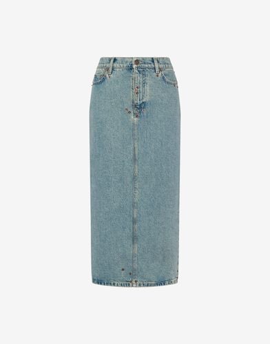 Skirt In Blue Cotton Denim - Moschino - Modalova