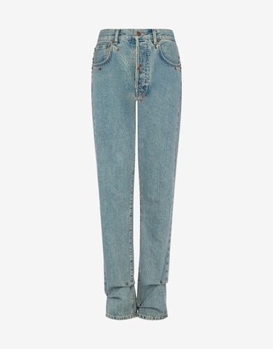 Trousers In Blue Cotton Denim - Moschino - Modalova