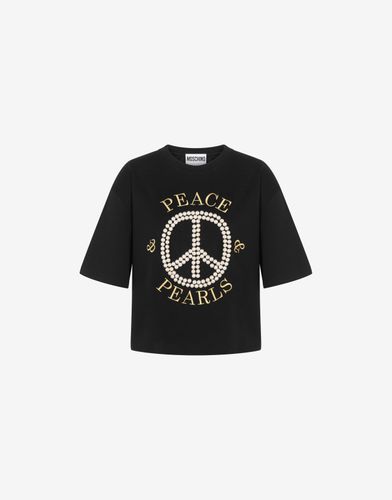 T-shirt In Interlock Cotton Peace & Pearls - Moschino - Modalova