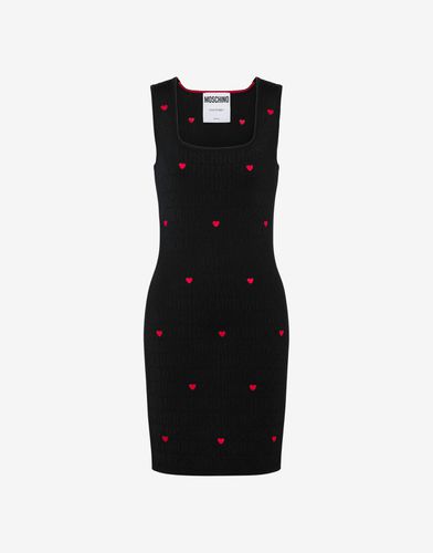 Wool Dress With Allover Logo Hearts - Moschino - Modalova