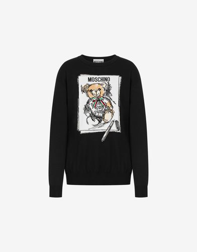 Cotton Pullover With Drawn Teddy Bear - Moschino - Modalova