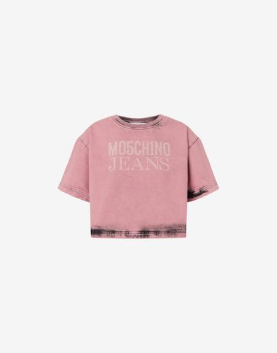 Cropped T-shirt In Washed Denim - Moschino Jeans - Modalova