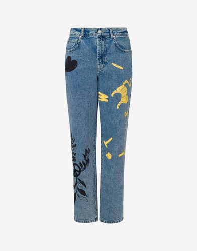 Symbols Print Denim Trousers - Moschino Jeans - Modalova