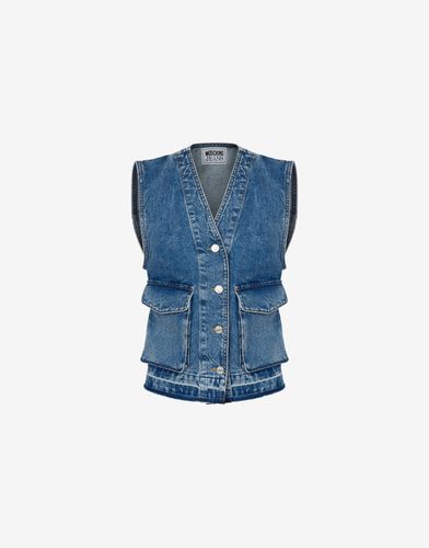 Peace Symbol Patch Denim Gilet - Moschino Jeans - Modalova