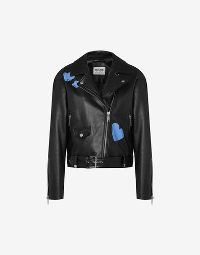 Nappa Leather Biker With Symbols Print - Moschino Jeans - Modalova