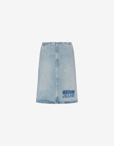 Denim Skirt With Smart Codes - Moschino Jeans - Modalova