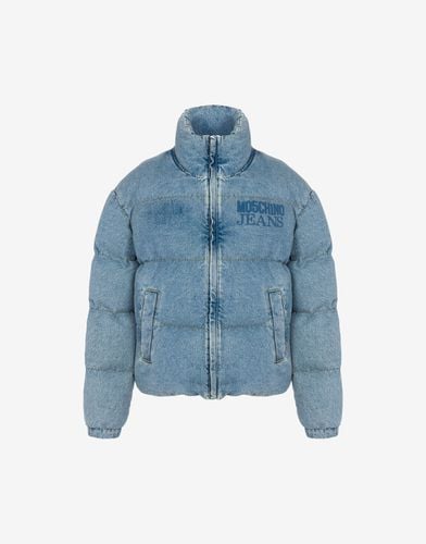 Denim Puffer Jacket With Smart Codes - Moschino Jeans - Modalova