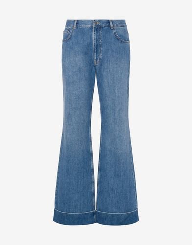 Blue Cotton Denim Flared Trousers - Moschino - Modalova