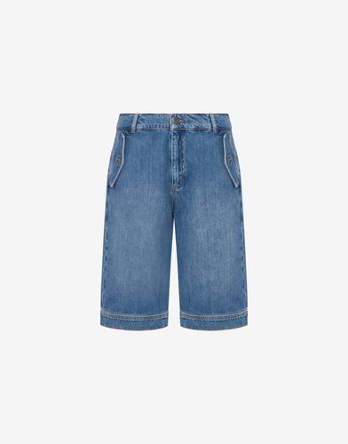 Blue Cotton Denim Bermuda Shorts - Moschino - Modalova