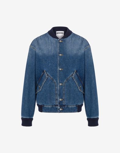 Denim Bomber Jacket Barcode Patch - Moschino - Modalova