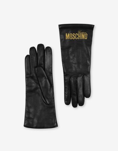 Logo Embroidery Nappa Leather Gloves - Moschino - Modalova