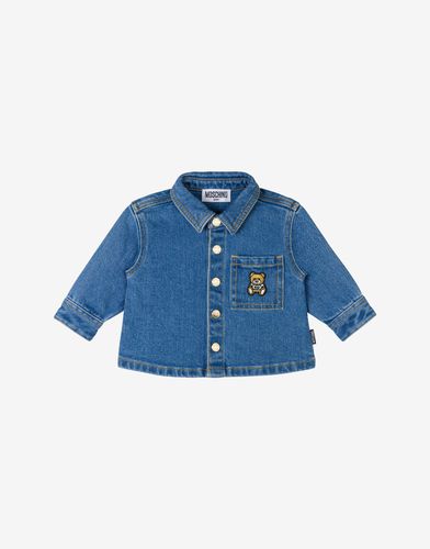 Teddy Patch Stretch Denim Shirt - Moschino - Modalova